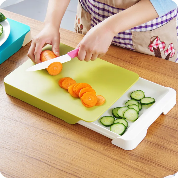 

1PC Multi-Function Creative 2 in 1 Eco-Friendly Environmental Health Chopping Board with Integrated Drawer to Receive KX 009