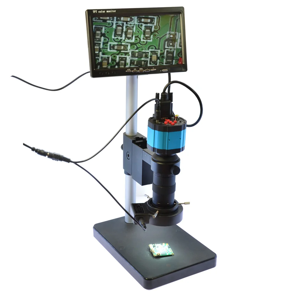 

100X C-Mount Lens 2.0MP VGA HD 2in1 Industry Digital Microscope Camera + 7" VGA LCD Monitor + Stand Holder + 40 LED Ring Right