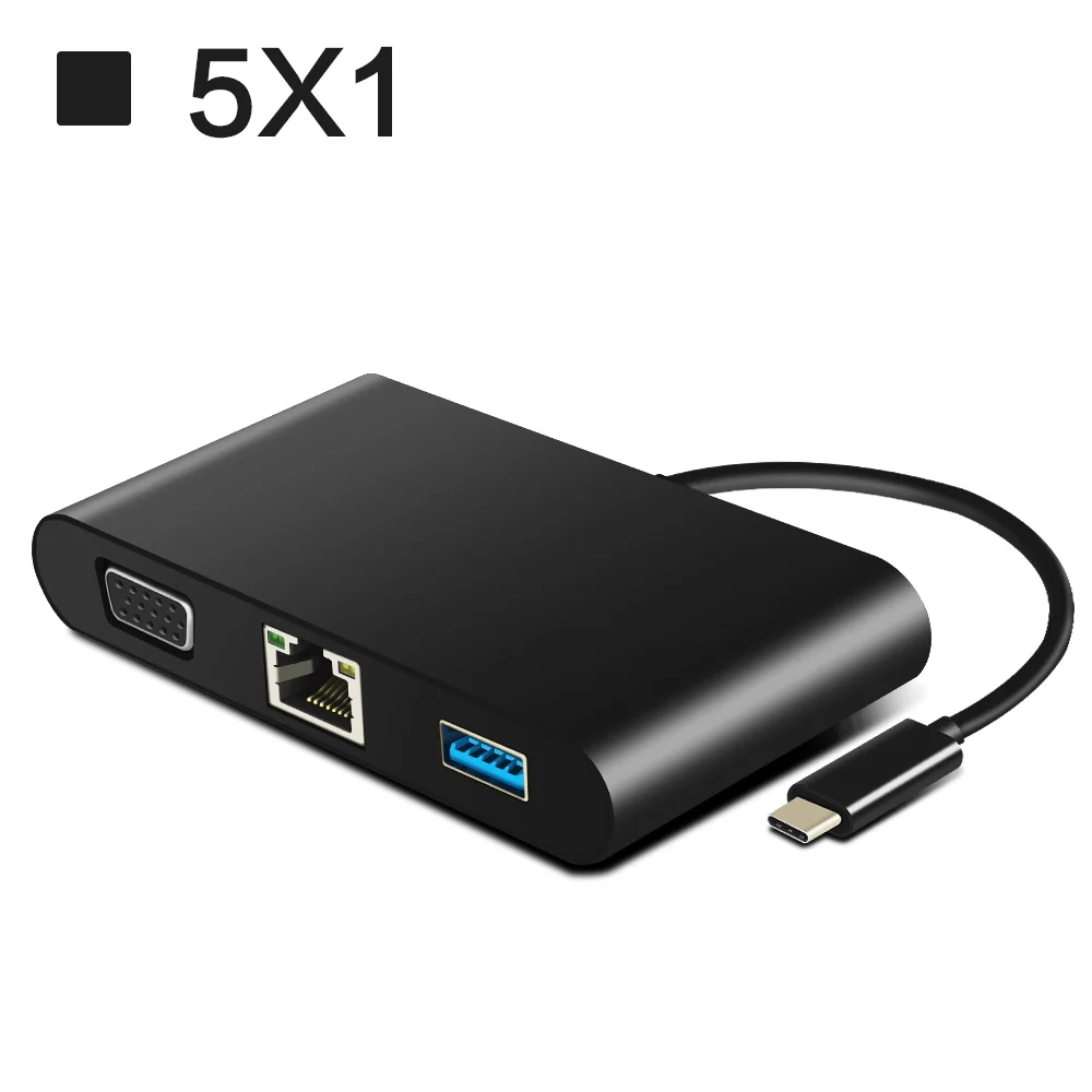 

USB 3.1 type-c to VGA 5 in 1 Adapter type c to vga lan usb 3.0 3.5 audio type-c