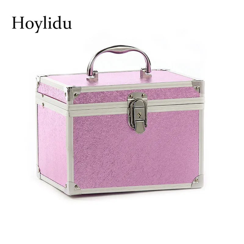 Anti theft Lock Professional Makeup Box Women Aluminum Alloy Cosmetic Bags Double Layer Large