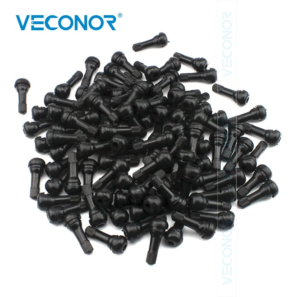 Veconor 300PCS TR413 Snap-In Tire Valve Stems Short Black Rubber Wheel Replacement With Dust Cap