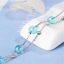 LULU-PIG 925 чистый серебряный двойной синий искусственный кристалл браслет Корейская версия чистый и свежий сладкий передачи бисера braceletSL106