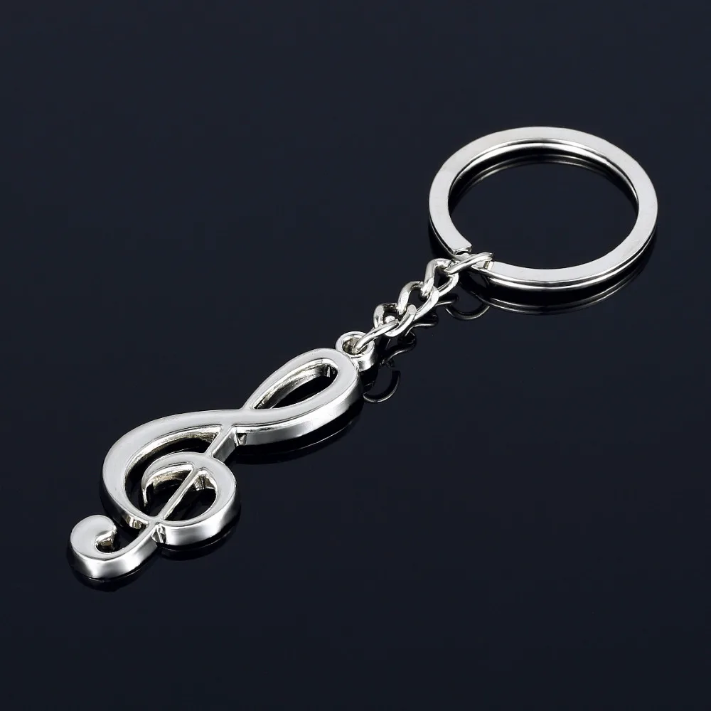 

RE 12pcs/lot Zinc Alloy Key ring Key chain Silver Plated Musical Note Keychain For Metal Music Symbol Key Chains