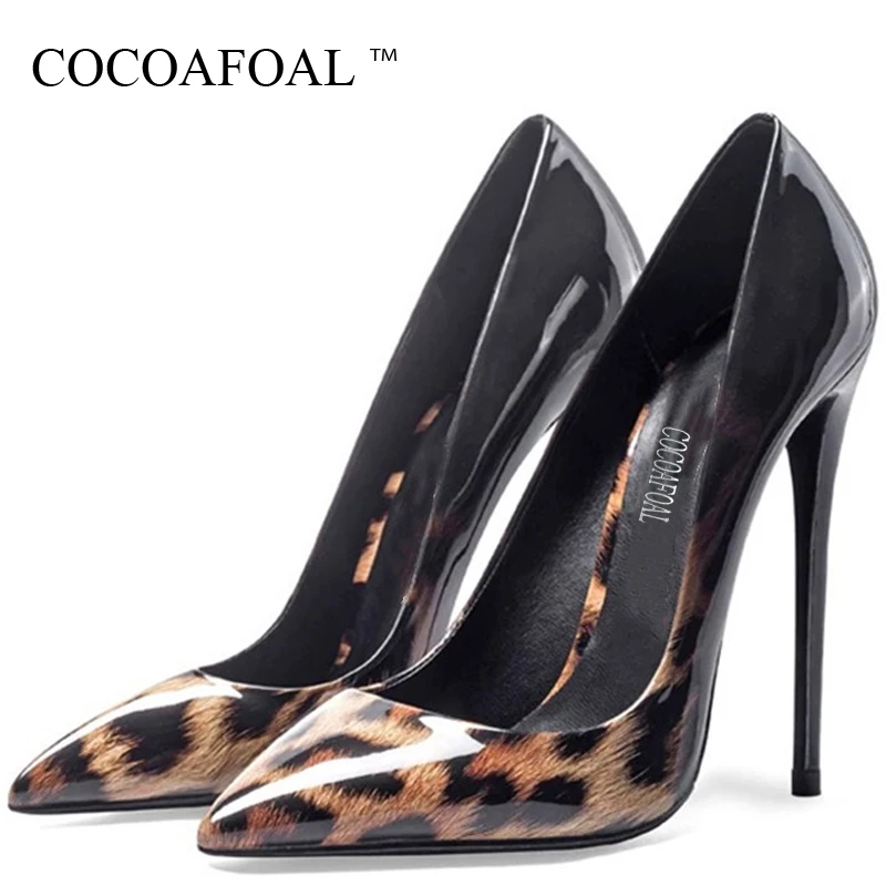 

COCOAFOAL Leopard Print Women's High Heels Shoes Sexy Wedding Pumps Plus Size Party Patent Leather High Heels Shoes Pointed Toe