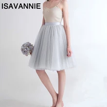 Isavannie двойной подкладкой 6 слоев мягкой Тюлевая юбка Скрытая молнии юбка-пачка Для женщин летние высокой талией колено до середины икры Длина