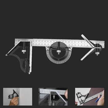 

Universal 3pcs 300mm 0.01 Adjustable Engineers Combination Square Protractor Right Angle Finder Spirit Level Set Measuring Tools