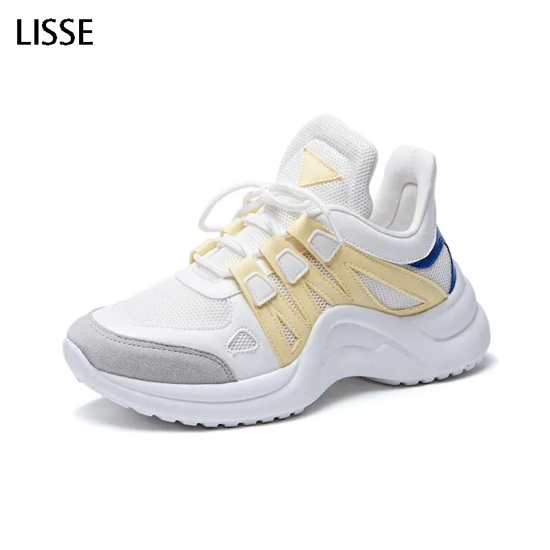 

2018 New Fashion Women Casual Shoes Women Sneakers Trends Ins Female White Flats platform Spring Summer Lace Up Large size35-43