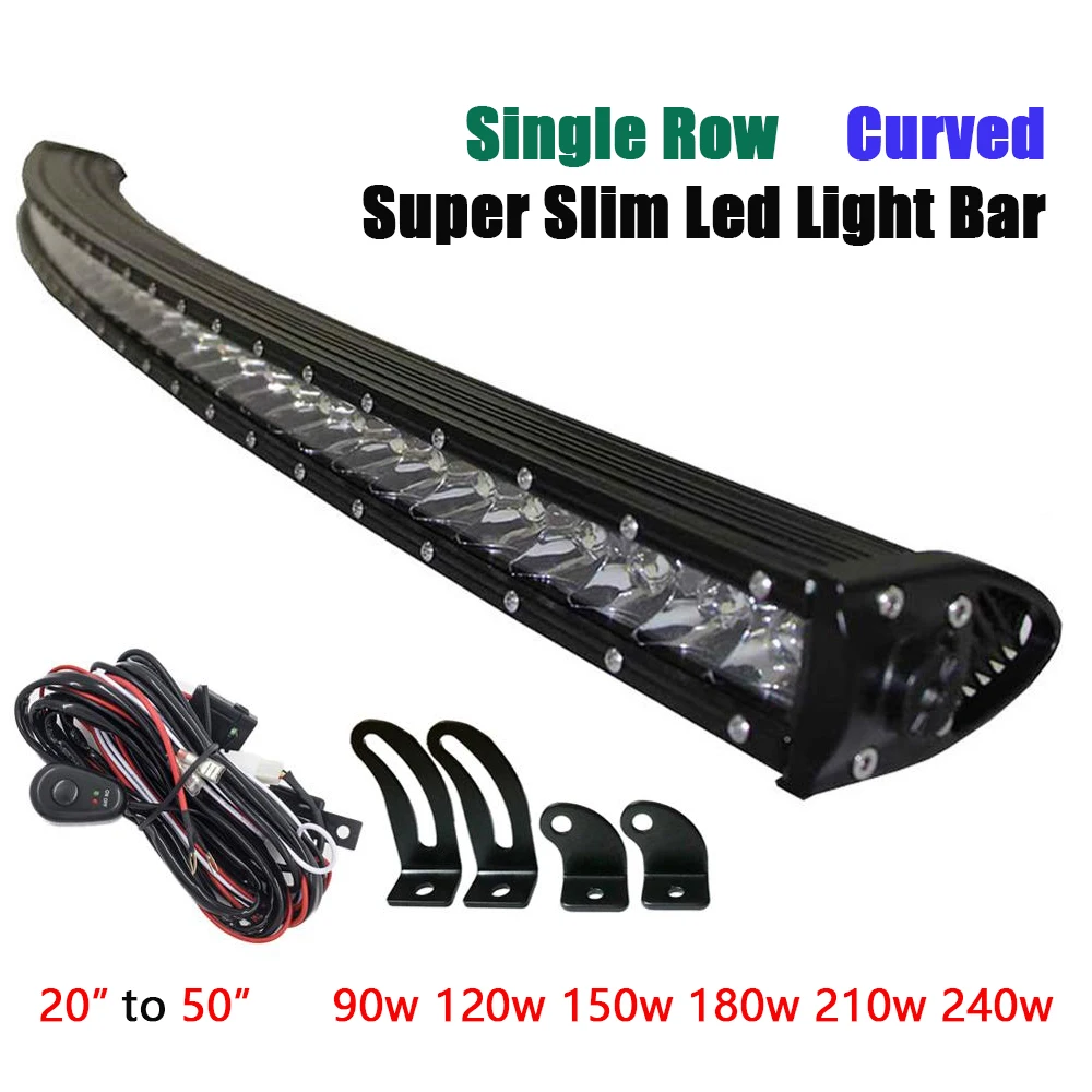 Slim 50" 240W Single Row Curved LED Light Bar Combo Off road Truck ATV Ford 4WD