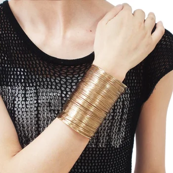 

UKMOC Multi Layer Alloy Wire Opened Cuff Bangles Bracelets For Women Statement Jewelry Charm Fashion Accessories Party