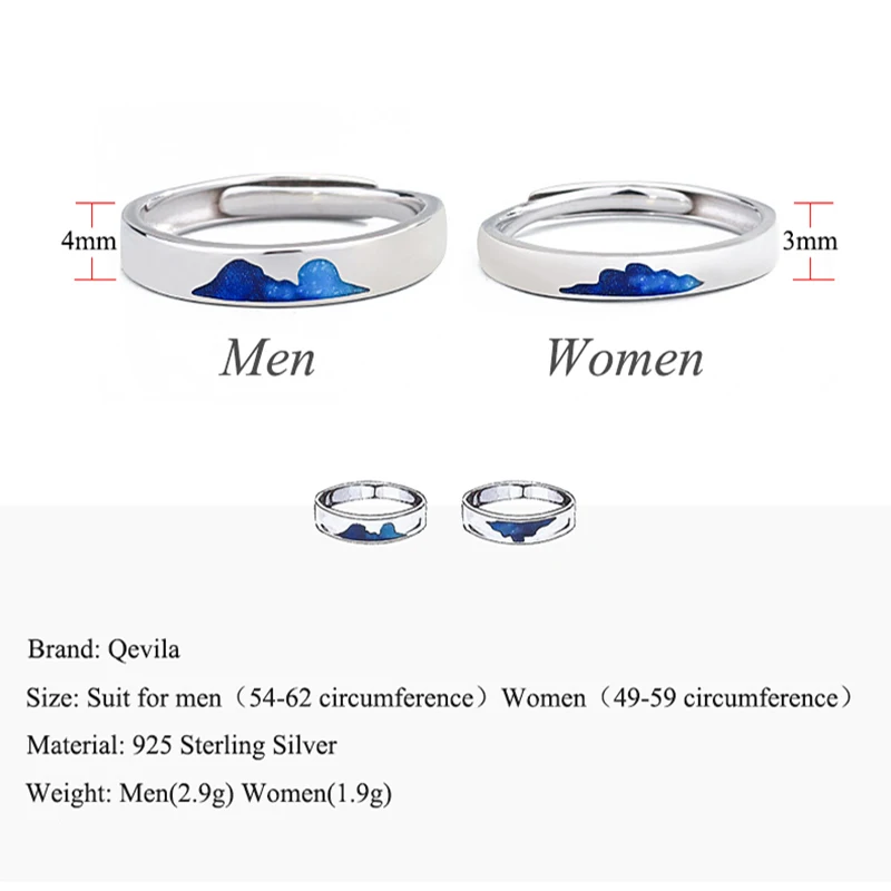 Qevila Fine Jewelry 100% 925 Sterling Silver Ring The Sea of Clouds Open Lovers Ring For Women Men Romantic Valentine's Day Gift (5)
