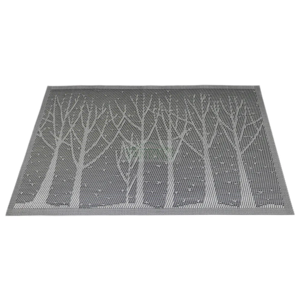 6PCS/Lot Grey Blue PVC Dining Table Mat Disc Forest Tree Pads Bowl Pad Coasters Waterproof Table Cl