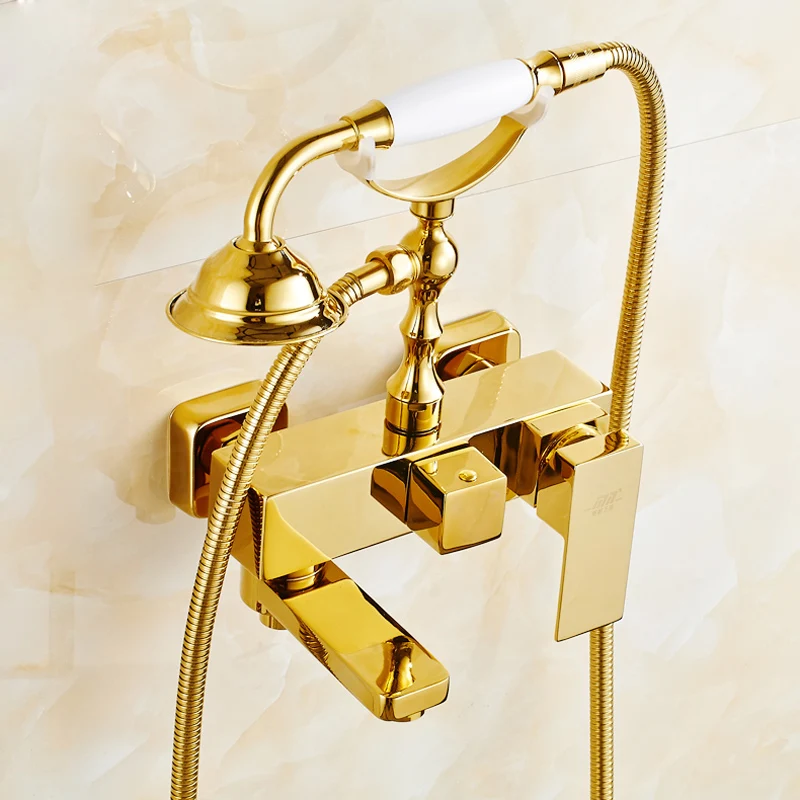 

Wall Mount Golden Rotate Tub Filler Bathtub Mixer Faucet with Handheld Shower Tub Mixer Taps 2-styles