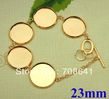 

Blank Bracelet Settings 23mm Inner Round Bezel Bases Cabochon CABs Pad Metal Brass cuff Bangle Bracelet Findings DIY Golden tone