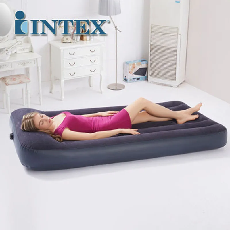 INTEX 66767 99*191*30 см для одного человека, Высококачественная Флокированная воздушная кровать, встроенная подушка, надувной коврик, надувной матрас, коврик для кемпинга