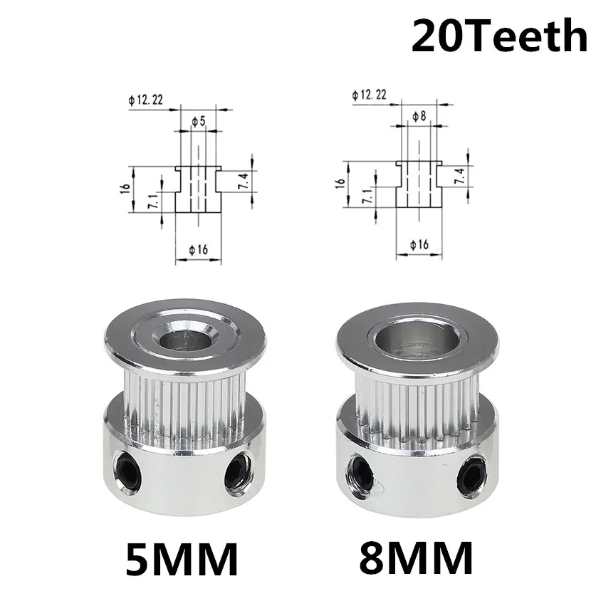 

GT2 20teeth 20 teeth Timing Alumium Pulley Bore 5mm/8mm fit for GT2-6mm Open Timing Belt