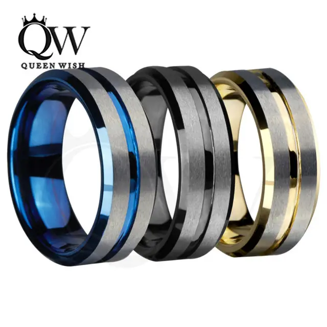 queenwish 8mm mens tungsten wedding bands silvering brushed matte grooved center classic engagement rings jewelry - Mens Tungsten Wedding Ring queenwish 8mm mens tungsten wedding bands silvering brushed matte grooved center classic engagement rings jewelry - Mens Tungsten Wedding Ring