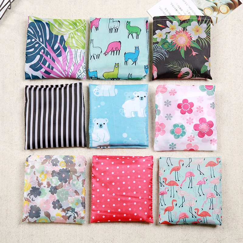 

Flamingo bag Many Colors polyester Foldable Recycle Shopping Bag Eco Reusable Tote Bag Cartoon Floral Fruit Vegetable Grocery