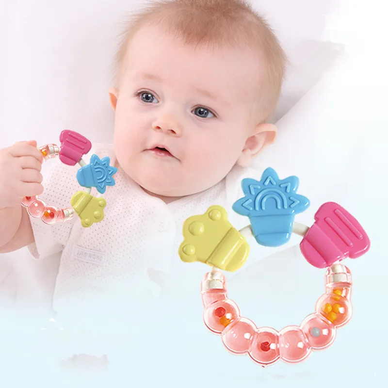 1 Pcs Random Color Baby Teether Rattle Rings Silicone Massager Infant