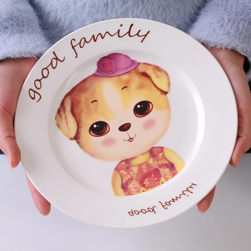 8inch cartoon Creative hand-painted ceramic tableware microwave heating plate ceramic children's tableware