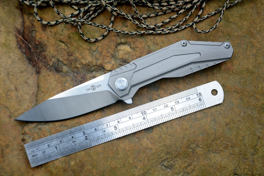 Twosun TS-57 pocket knife outdoor tools D2 blade titanium handle knives for hunting gift collection survival tactical knives