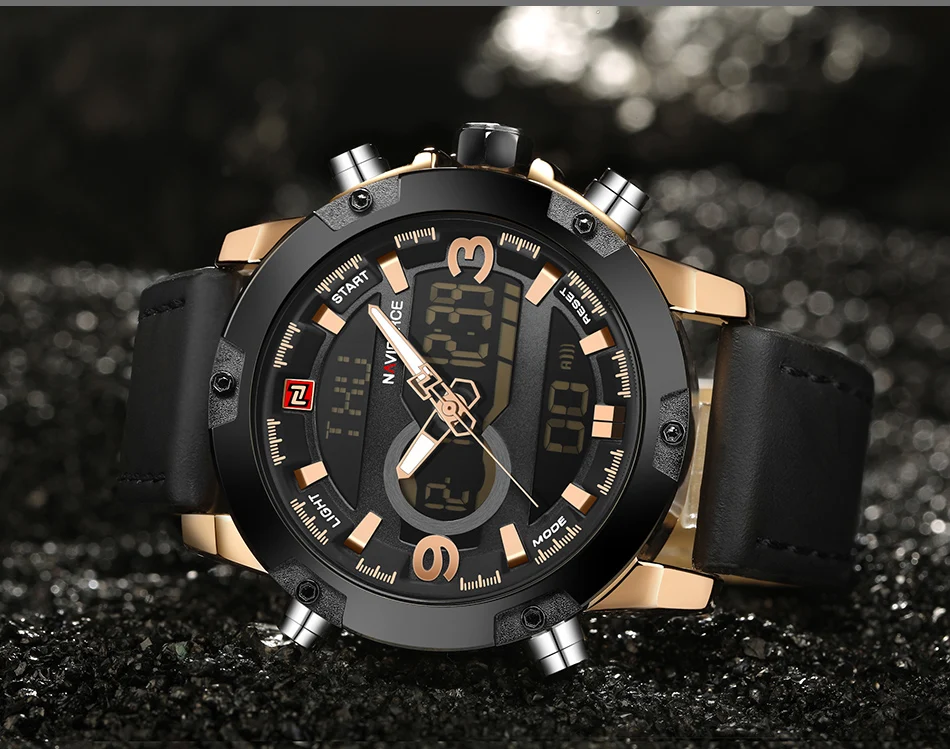 NAVIFORCE Men Sport Watches Male Top Luxury Brand Quartz Digital Clock Man Waterproof Leather Army Wrist Watch Relogio Masculino