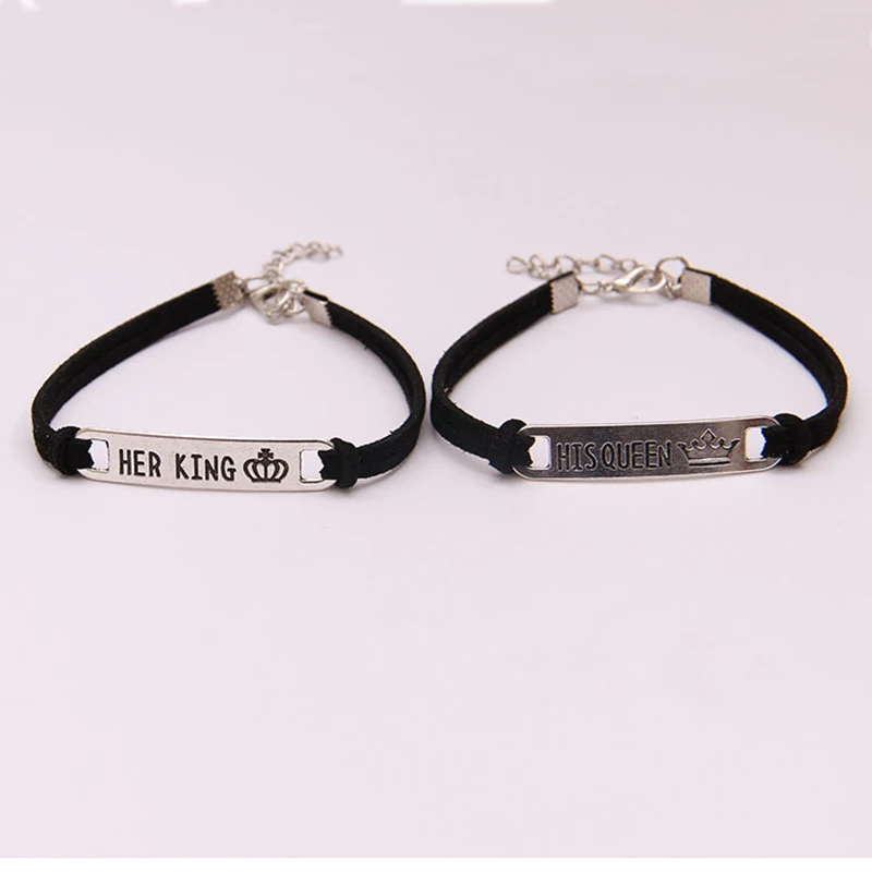 LISTE&LUKE Newly 2Pcs Matching Set His Queen Her King Alloy Couple Bracelet Jewelry Gift Charm Jewelry LISTE&LUKE Newly 2Pcs Matching Set His Queen Her King Alloy Couple Bracelet Jewelry Gift Charm Jewelry