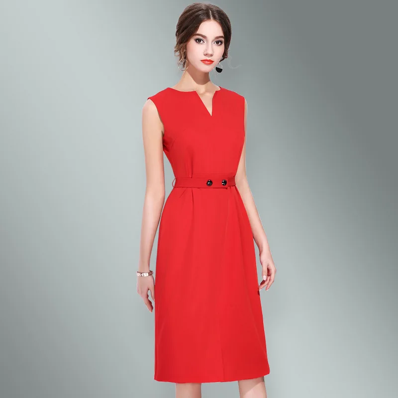 

2018 summer new stylish women's fashion sleeveless solid color slim dress 17141A