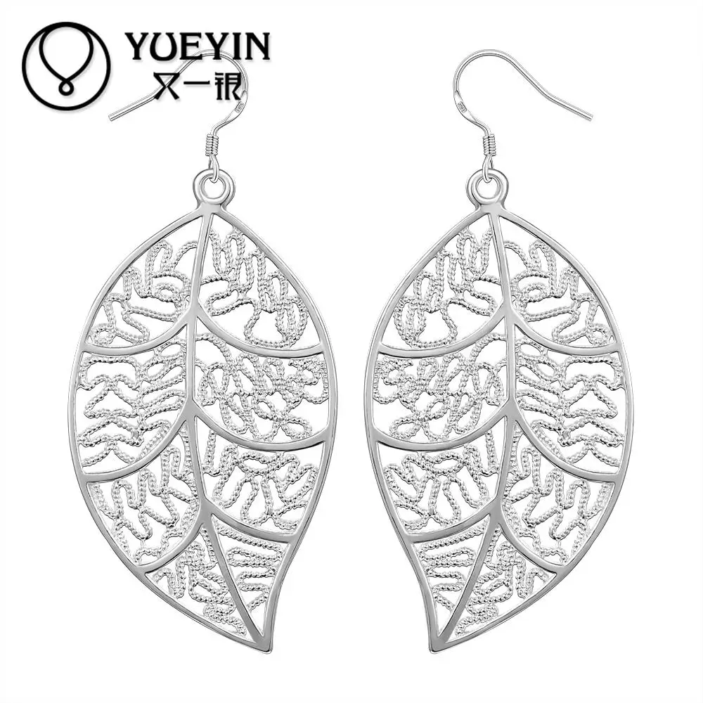 

Hollow Leaves Earrings Wholesale Silver Plated Long Dangle Earrings For Women Wedding Jewelry Orecchini For Day Wear