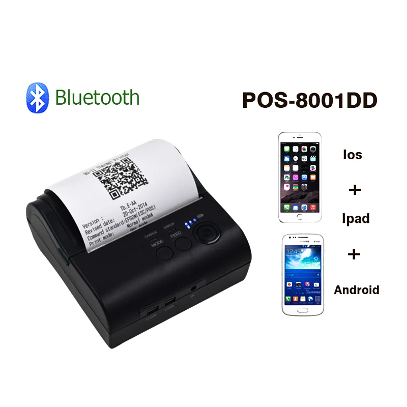 80 мм Портативный чековый принтер ZJ POS 8001DD Поддержка Android IOS мобильный беспроводной