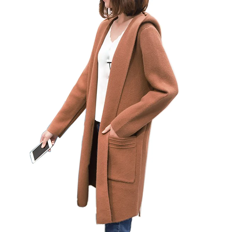 ^*Best Offers 2018 New Sweater High Quality Women Spring Autumn Hood Long Cardigan Female Elegant Pocket Knitted Outerwear Sweater LJ0566 ^*Best Offers 2018 New Sweater High Quality Women Spring Autumn Hood Long Cardigan Female Elegant Pocket Knitted Outerwear Sweater LJ0566