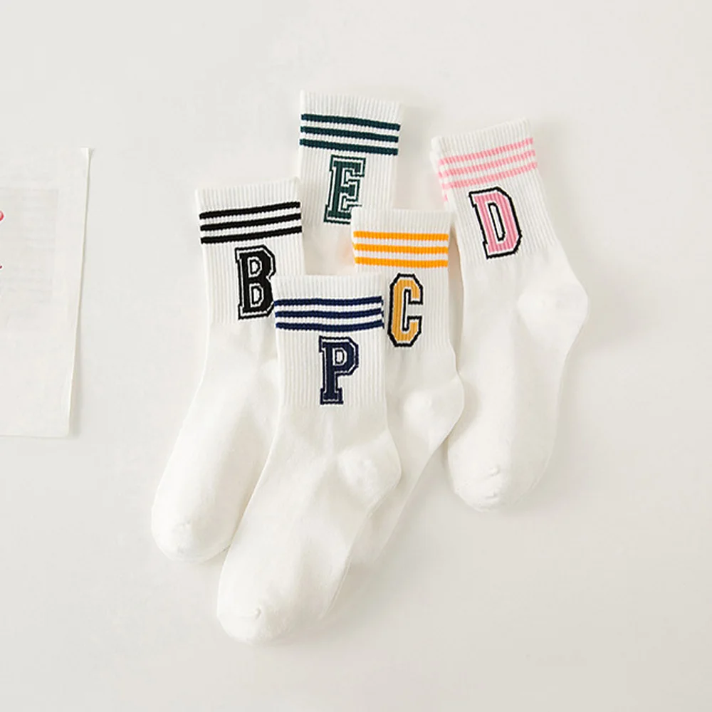 La maxza, партиями по 5 пар, в полоску, с принтом буквы, спортивные короткие носки для девочек; носки Harajuku повседневная женская обувь Прохладный Скейтборд хлопковые носки; k718