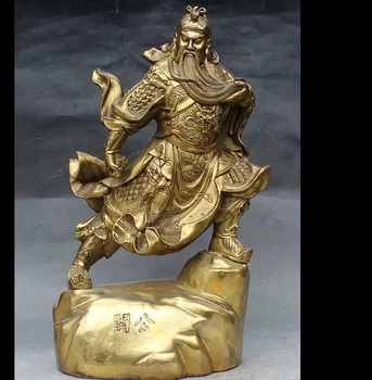 

zhmui88002826<+18" Folk Chinese FengShui Brass Stone Dragon GuanGong GuanYu Warrior God Statue