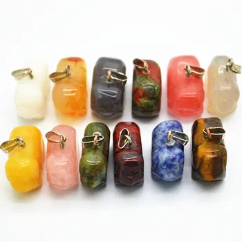 

2018 fashion top selling High good assorted natural stone Pet dog pig charms pendants for necklace making 12pcs Wholesale