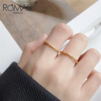 

ROMAD 100% Real 925 Sterling Silver Ring Fashion Simple Circle Design Gold Thin Finger Open Rings For Women Jewelry Gift R4