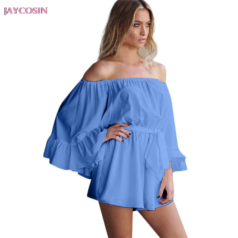 Женский комбинезон JAYCOSIN зеленый простой с оборками на плечах поясом подарок для