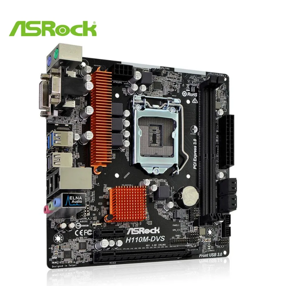 Материнская плата ASRock H110M-DVS R3.0 2133MHz Intel H110 chipset 4* SATA 6Bb/s PCI USB3.0/2,0 DVI-D/VGA 1151