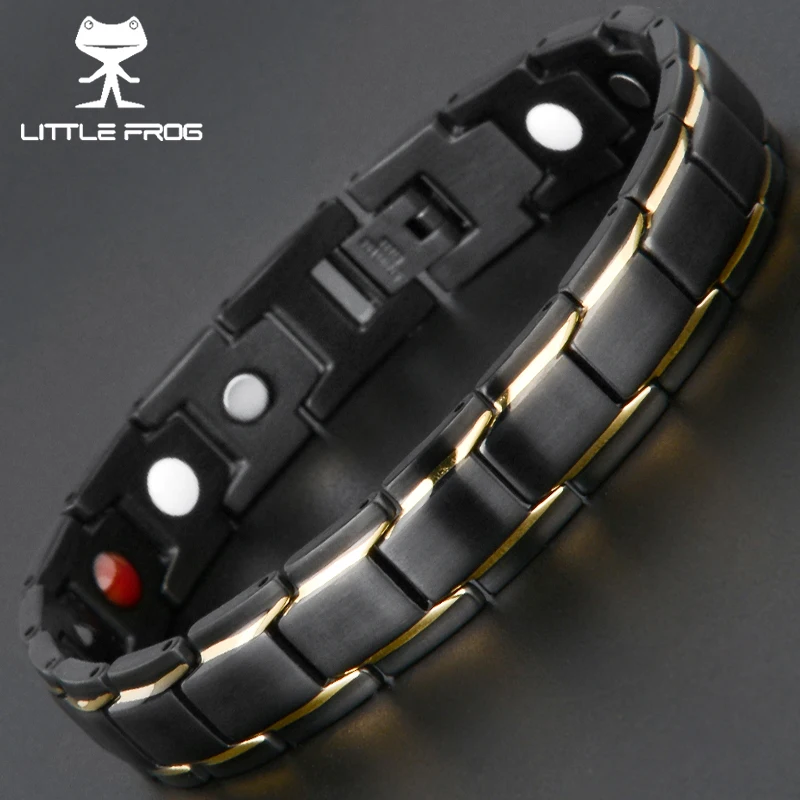 

LITTLE FROG Black Men's Health Energy Bracelets & Bangles Magnetic High Power Stainless Steel Charm Bracelet for Man