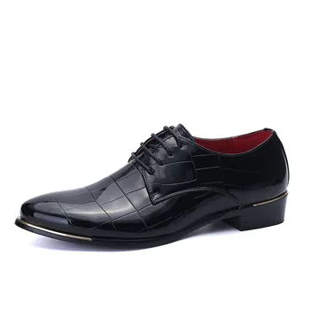 

Alligator Patent Leather Men Oxfords For Men Dress Shoes Pointed Toe Men Formal Shoes Lace Up