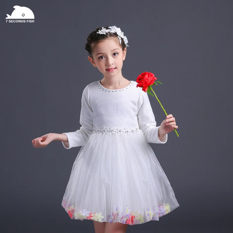

girl party dress princess dress girl 3-12 years 2019 autumn pink white baby wedding dresses lace fashion vestidos long sleeve
