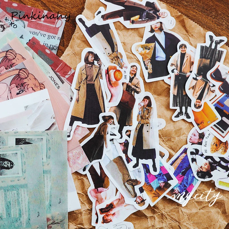 

50X France Italy Japanese Vapour Wave girl Travel Diary Stickers Retro Stamps Stickers Scrapbooking Bullet Journal Sticker Label