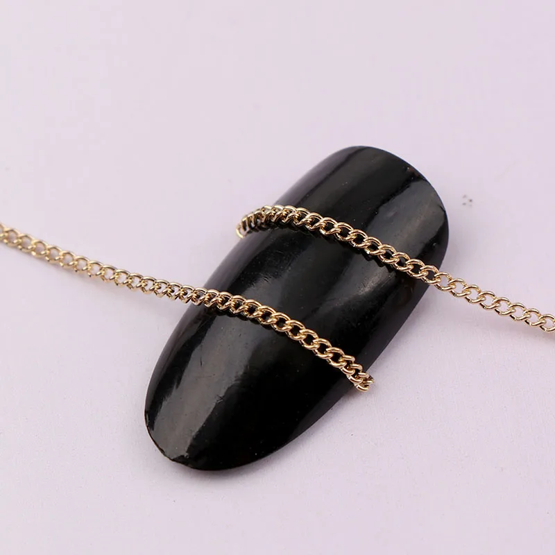 0,8~ 1 метр Ширина 1 мм длина японская 3D золотая металлическая цепочка для ногтей DIY стальная цепочка для ногтей в стиле панк украшение для дизайна ногтей