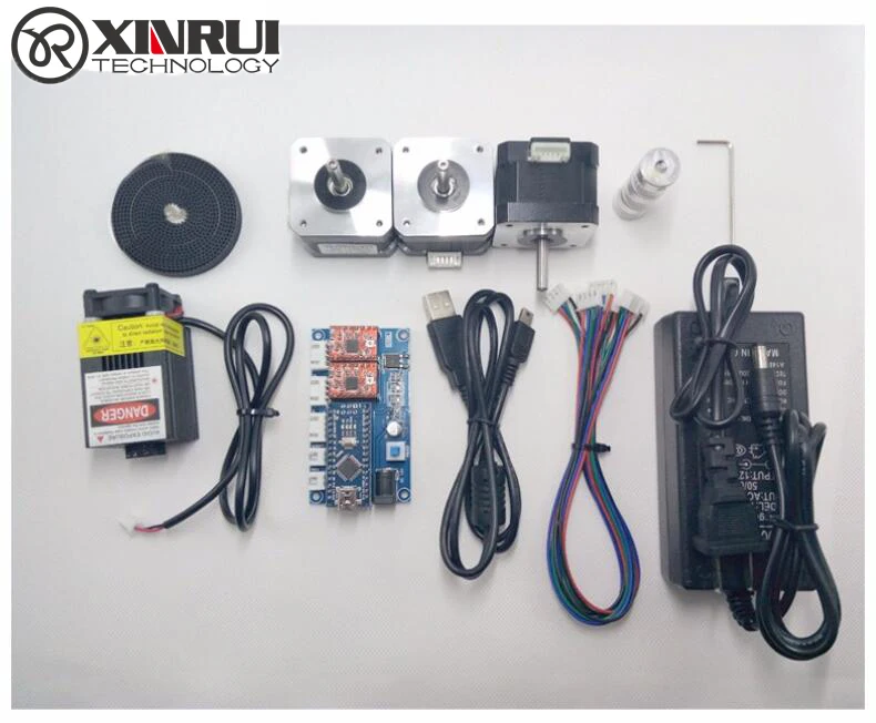 

laser engraving machine parts,2 axis control board+step motor+12V5A power supply+belt+gear+USB wire+2500mw laser