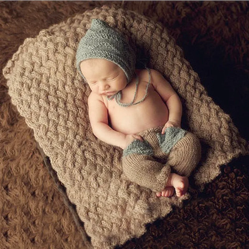 Newborn Photography Props Baby Photography Clothing Crochet Infant Hats+Pants Set Baby Photo Props Baby Boy Accessories Outfits