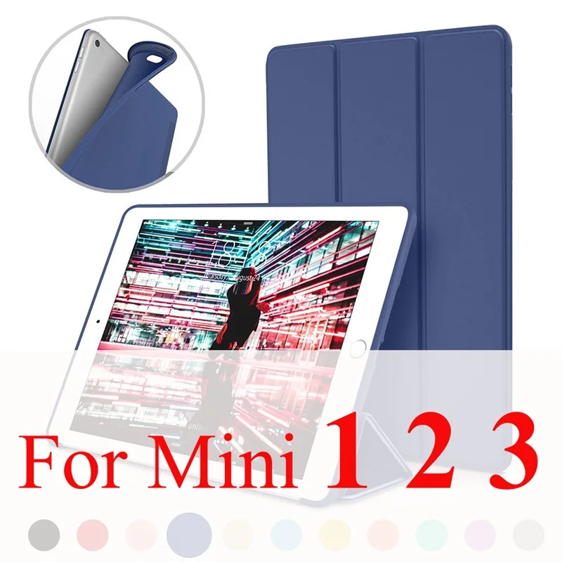 Navy for mini 123 Чехол для Apple iPad Mini 4 3 2 1, тонкий чехол из искусственной кожи, мягкий силиконовый чехол с подставкой для iPad Mini 5, чехол - Цвет: Navy for mini 123