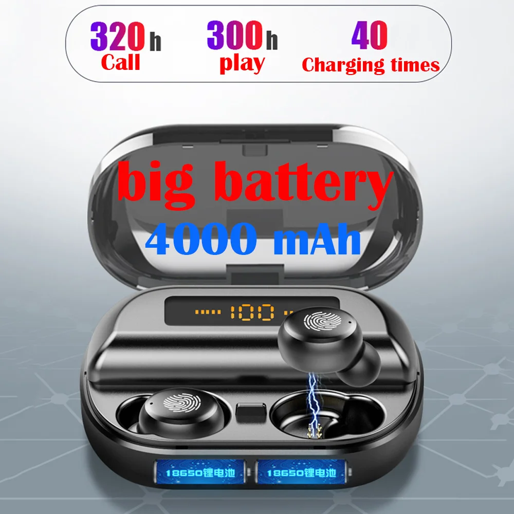

Bluetooth Headset 4000 mAh Power display 5.0 Hifi headphone charger Touch Control Wireless Bluetooth Headset Stereo 18650battery