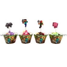 12 Sets Lot Minecraft Children s Birthday Parties for Dessert Cake Decoration Minecraft Edge Insert Card