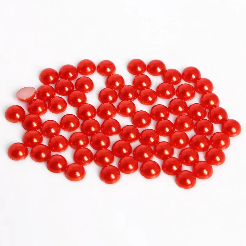 Разноцветные 8 мм, 200 шт, искусственный жемчуг из АБС-пластика, полукруглые жемчужины с плоской задней стороной, бусины для скрапбукинга, для украшения своими руками - Цвет: Red