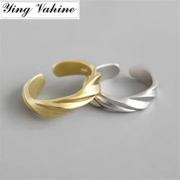 

ying Vahine Classical Ring Female 925 Sterling Silver 5mm Wide Twisted Lines Open Rings for Women