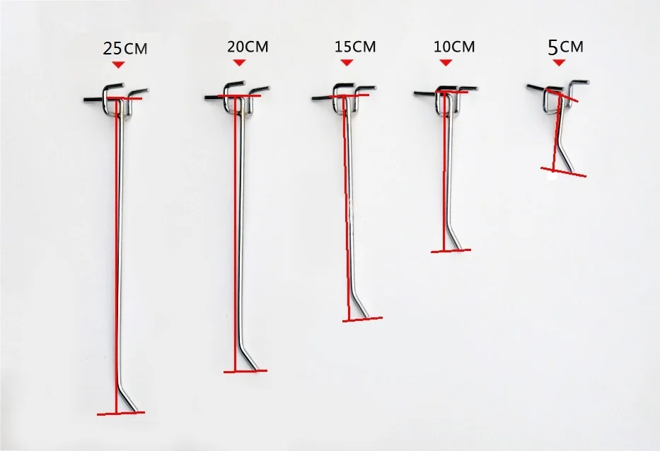 

50PCS/Lot Chrome-plated 50MM Length Metal Pegboard Hooks Shop Shelf Hanger 25mm Hole Pitch Display Hooks For Store Supermarket