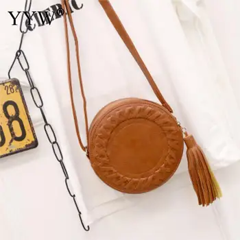 

Black Pu Leather Round Tassel Women Crossbody Bag Boho Solid Messenger Bags New Designer Female Handbag Totes 2018 Bolsos Mujer